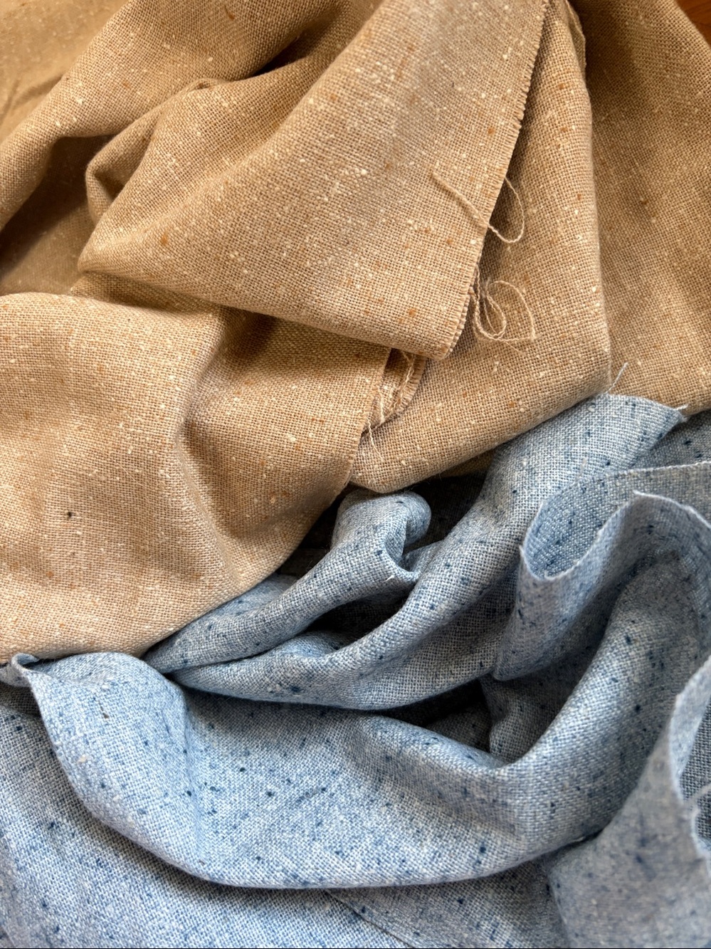 Fabric Set 3 PCS Blue & Beige Brown Linen Blend